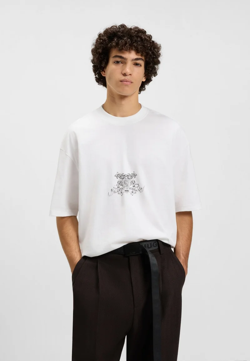HUGO Cotton-jersey T-shirt with collegiate logos